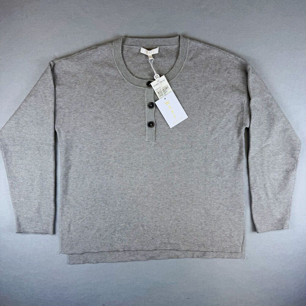 WAYF Kerry Henley Sweater Womens Medium Gray Long Sleeve Pullover NWT